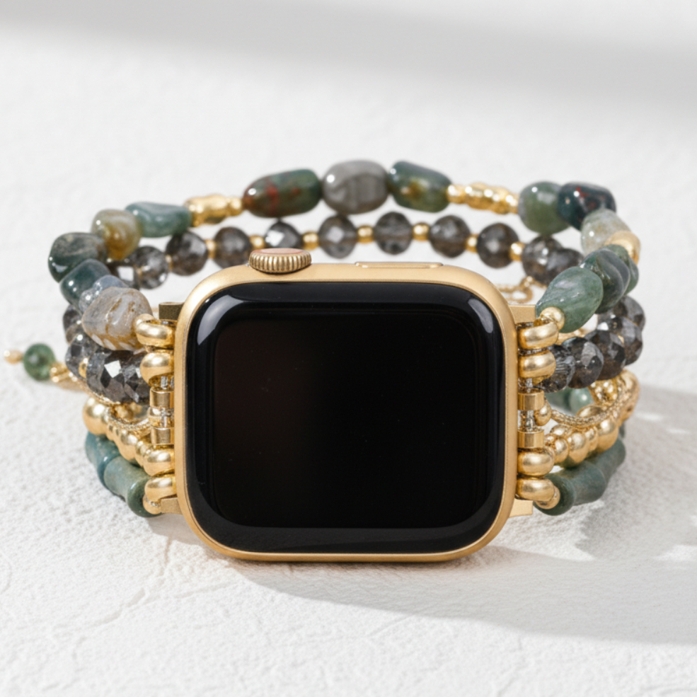 Goldenes grünes dehnbares Apple Watch Armband