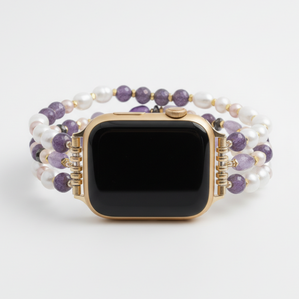 Bracelet extensible en grappe de perles d'améthyste pour Apple Watch