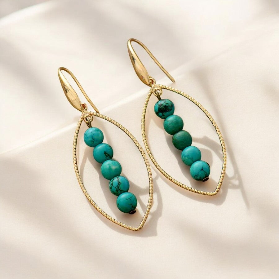 Boucles d'oreilles turquoise ovales dorées