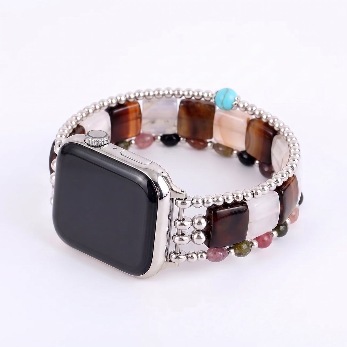 Apple-Watch-Armband „Midnight Bloom Tourmaline Stretch“ in Silber