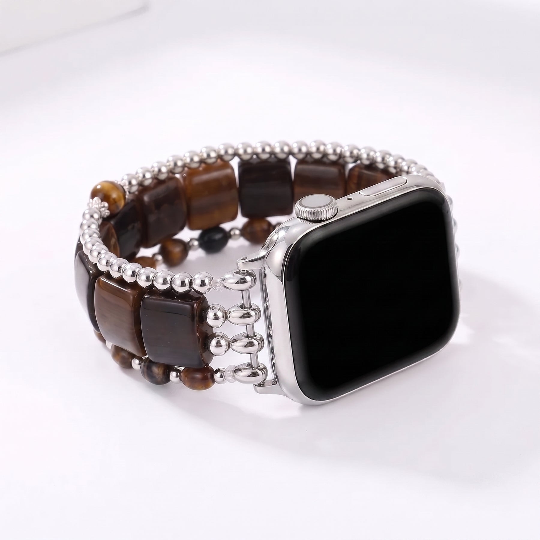 Bracelet extensible pour Apple Watch « Flamme du désert » en cornaline argentée