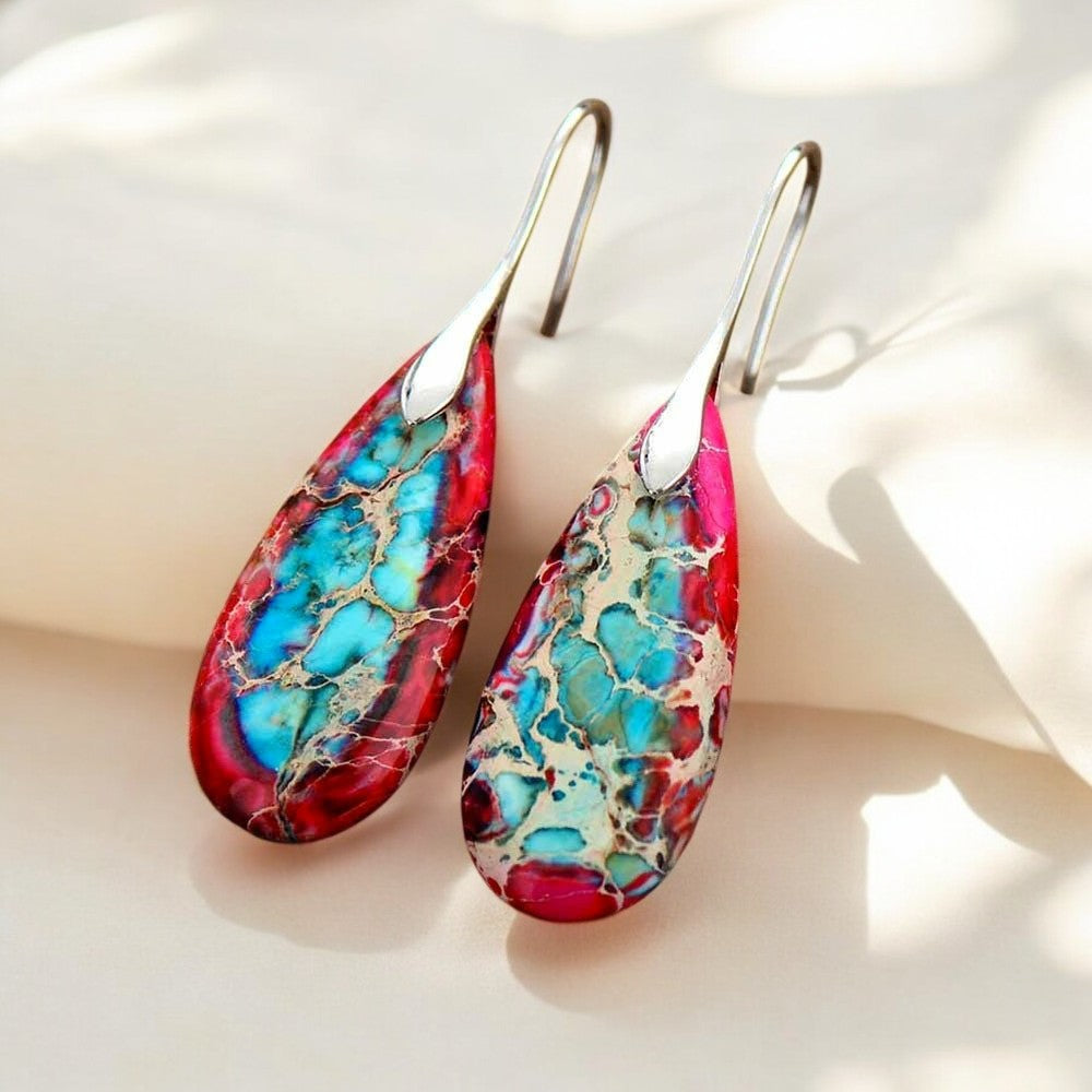 Boucles d'oreilles en forme de larme en jaspe impérial