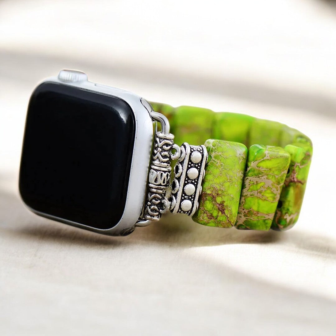 Stretch-Armband Apple Watch aus tibetischem Jaspis in Limettengrün