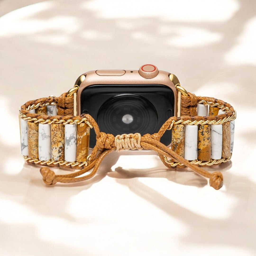 Bracelet Apple Watch en jaspe howlite lié