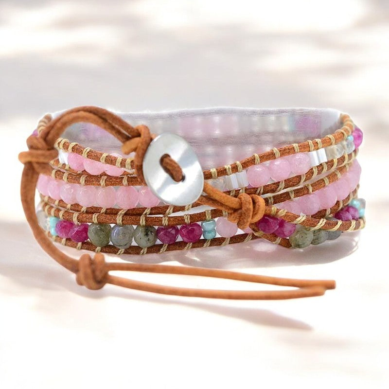 Bracelet enroulé en quartz rose