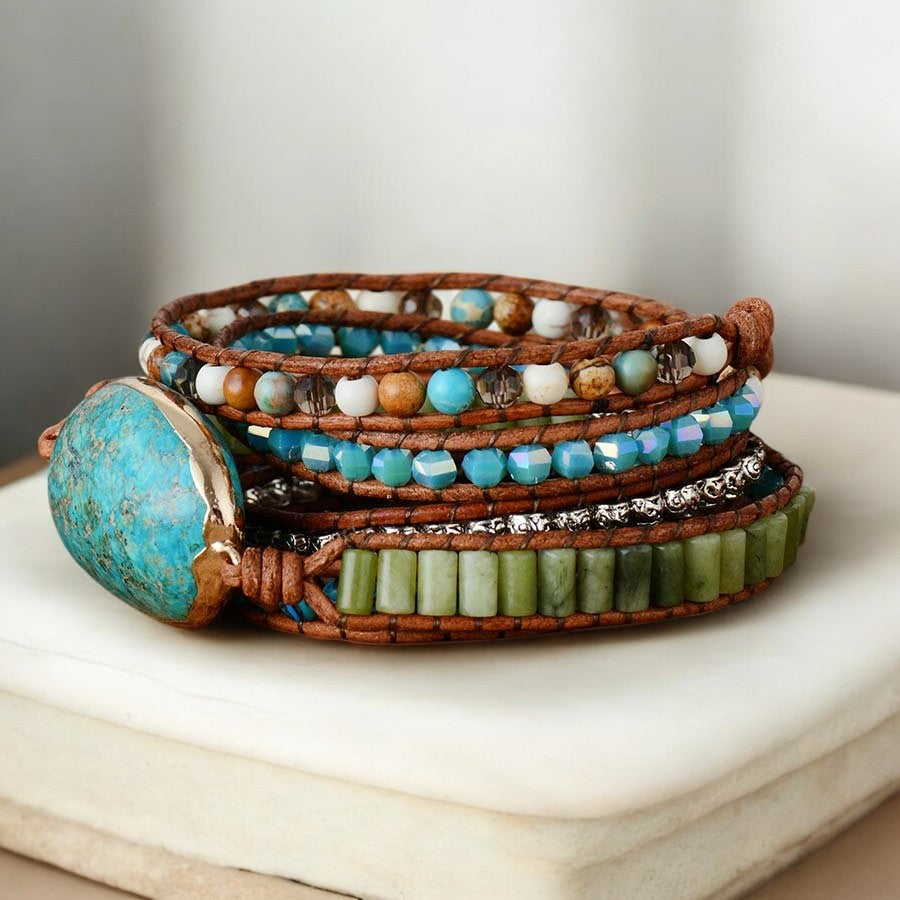 Bracelet enroulé en jaspe océan torsadé